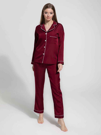 Silky Maroon Silk Night suit